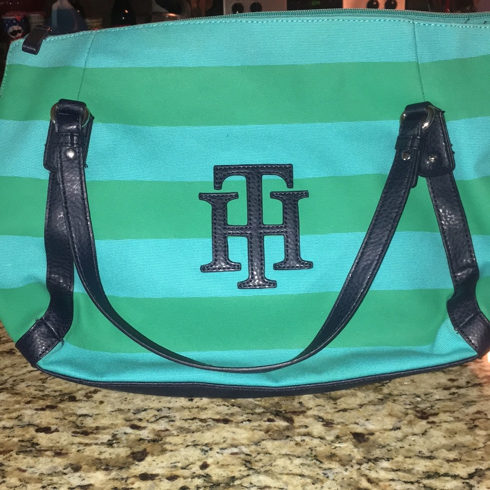 Tommy Hilfiger Blue and Green Tote Bag